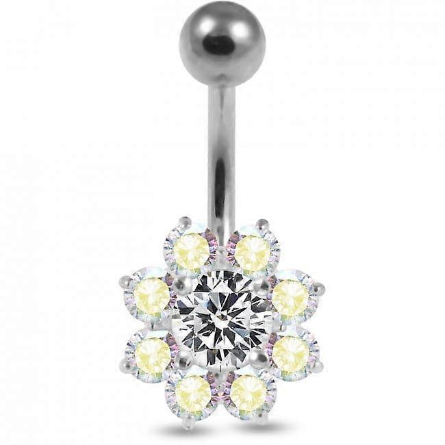 Jewelled Sterling Silver Flower Non-moving Belly Ring
