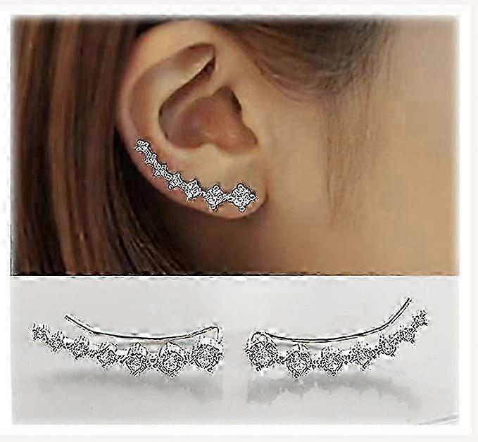 7つのクリスタルのイヤーカフフープクライマーS925スターリングシルバーイヤリング低刺激性イヤリング