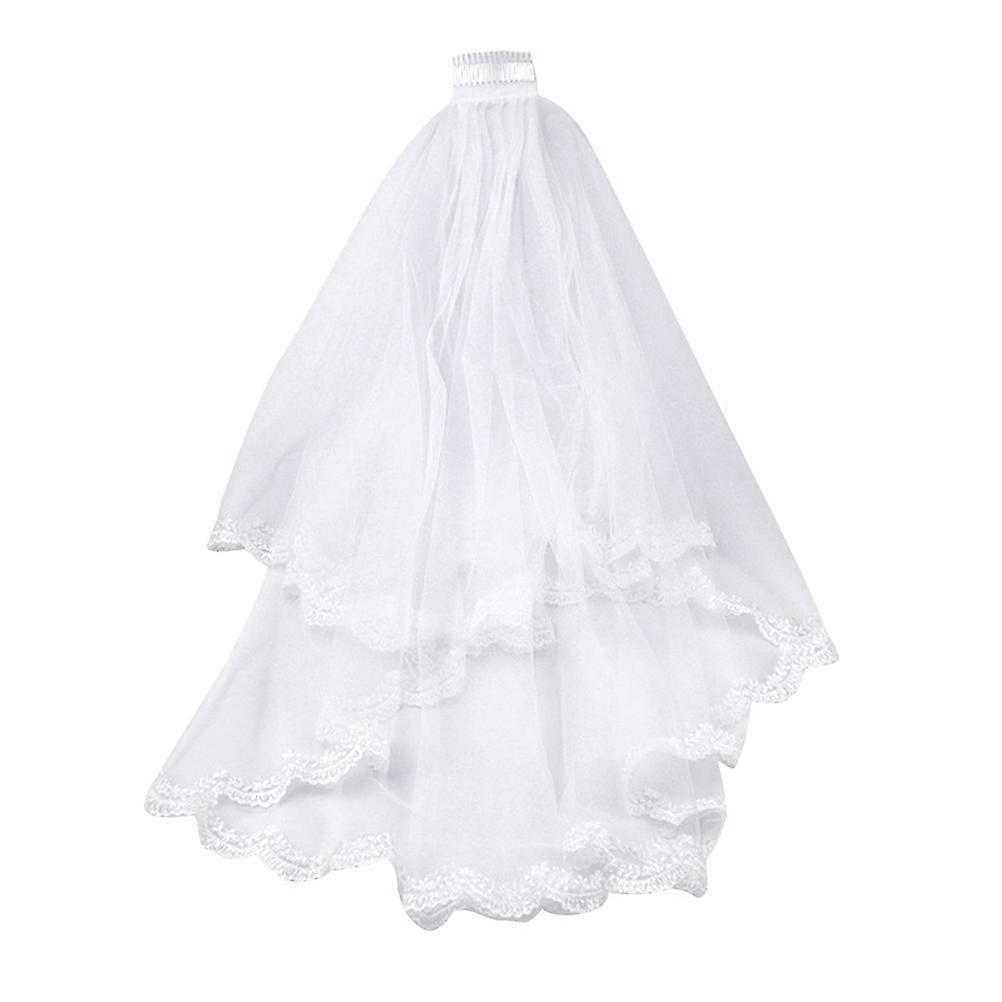 Bridal Veil Lace White Wedding Accessory For Bride Worn with Comb Double Layer Elegant 1Set