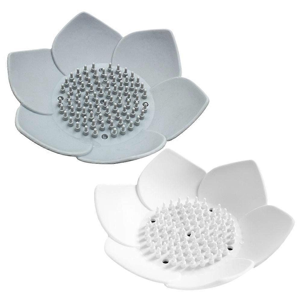 מחזיק סבון מקלחת לבן סיליקון בצורת עלי כותרת כרית ניקוז 2Pack לציוד אמבטיה מנהלי מלונות