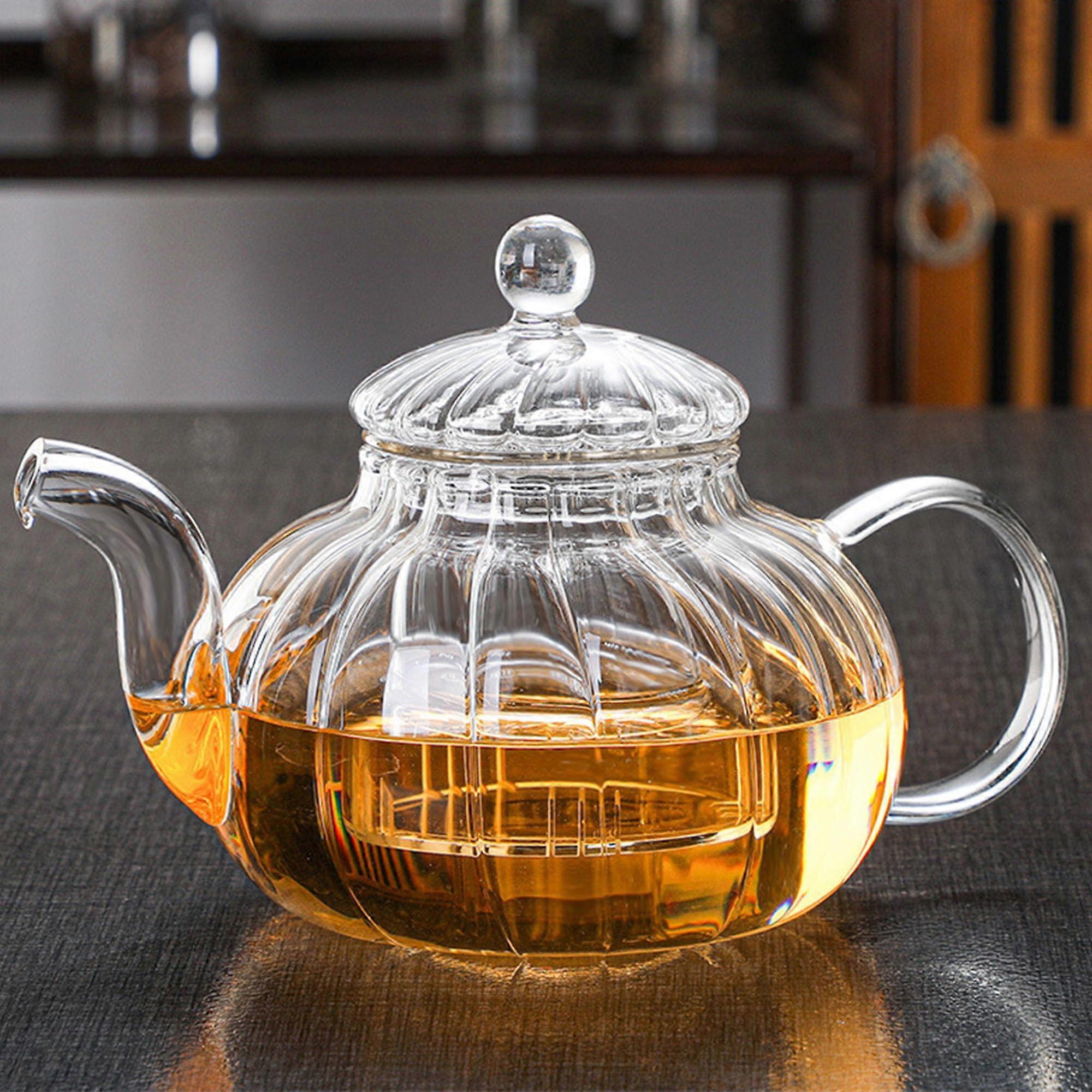 Glass Teapot, Teapot and Tea Set, Striped Teapot, Pumpkin Shape Teapot, Filter Teapot, 600 ml