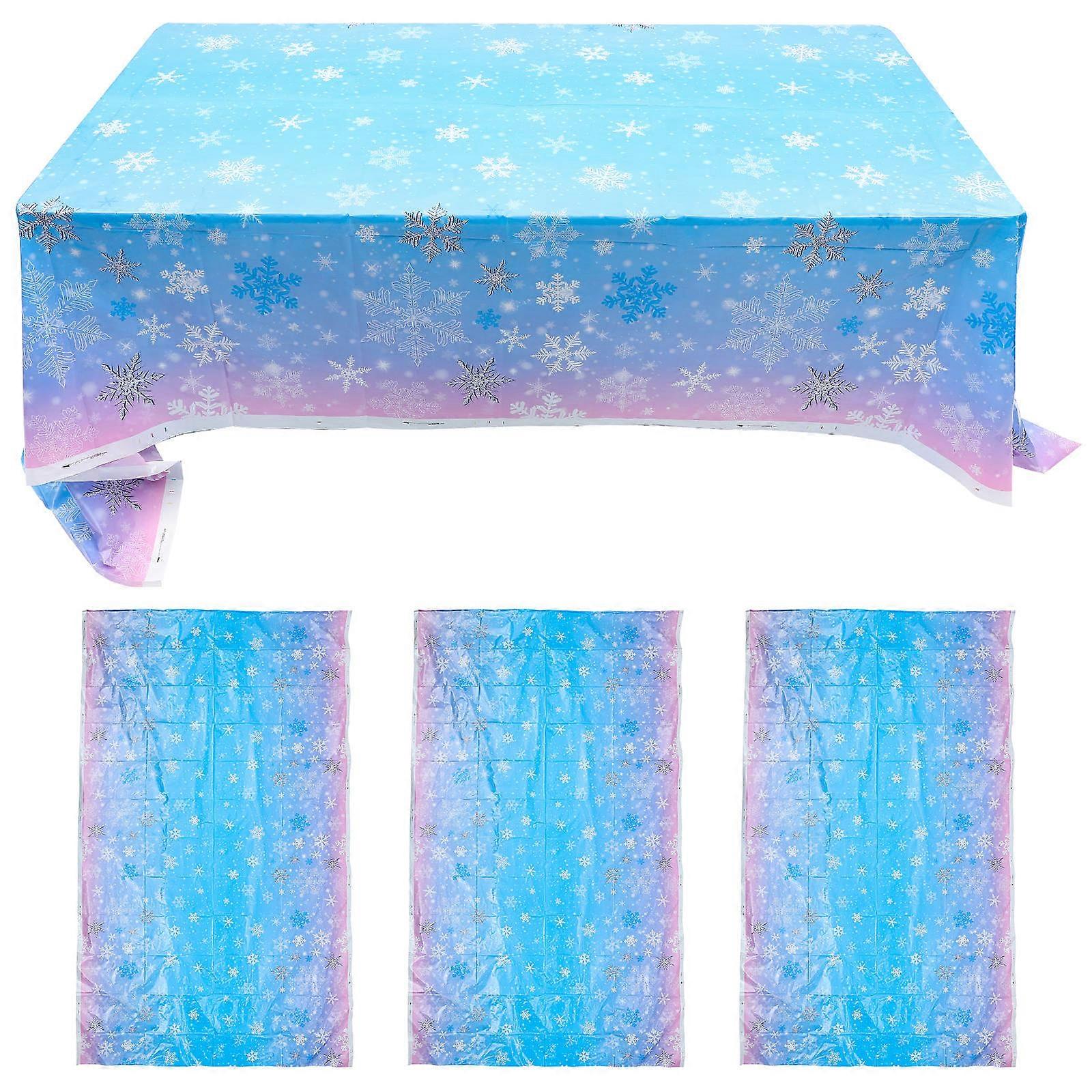 Snowflake Themed Tablecloth for Party Use Skyblue PE Material 3 Pieces