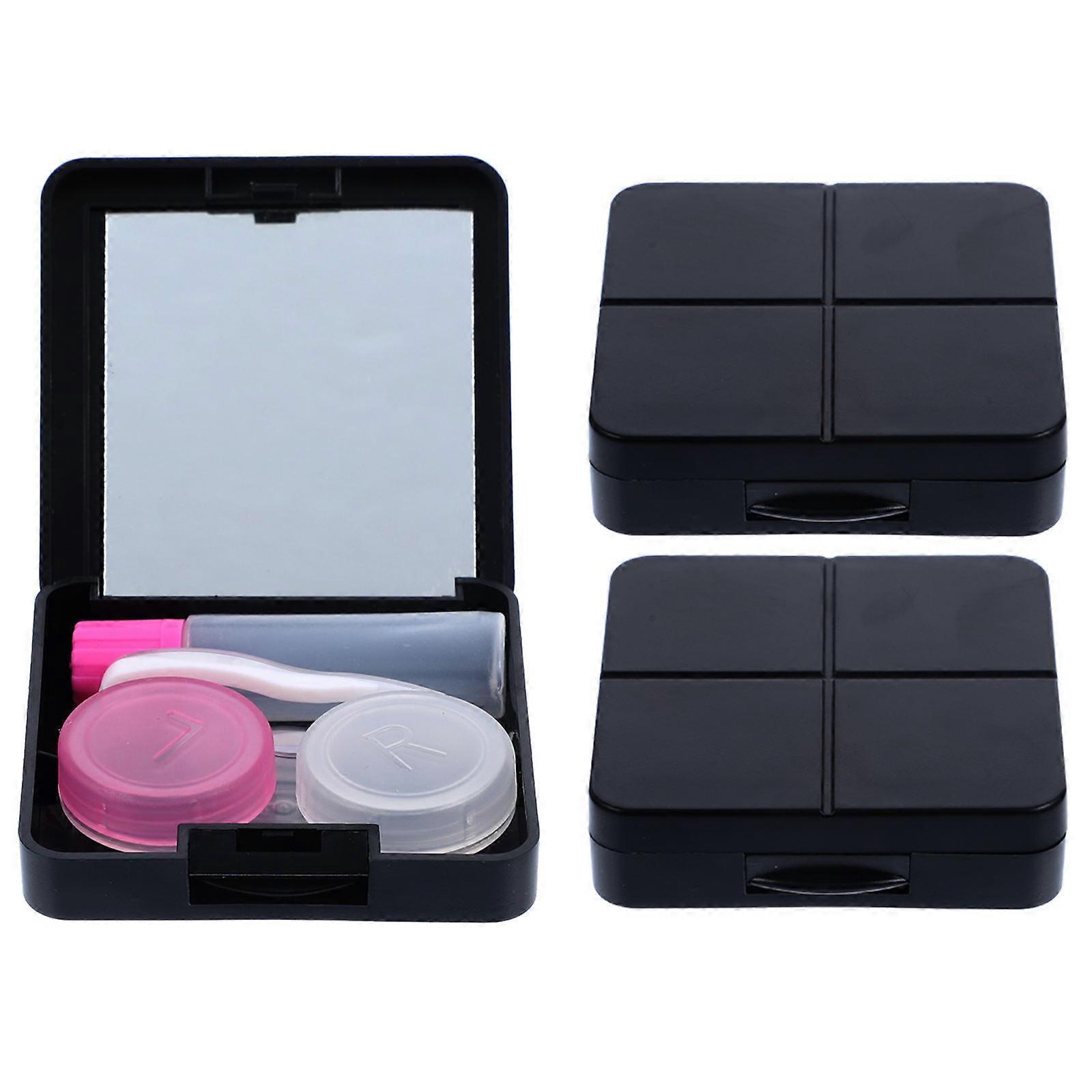 3 Sets Portable Travel Kit with Compact Cases, Mirror & Tweezers for Leak Proof Lens Organization – Ideal for Daily & Travel Use