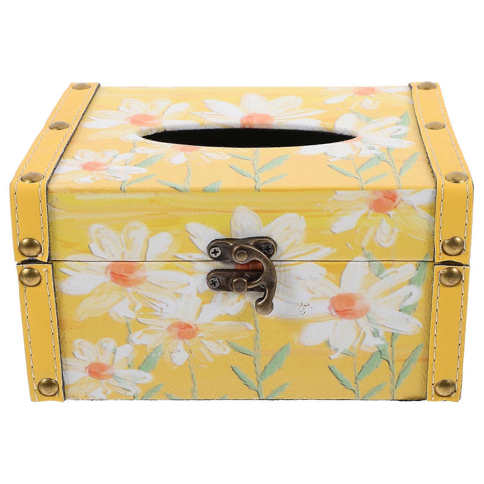 Retro Tissue Box Cover Wooden Tissue Paper Holder Dressing Table 1Pcs