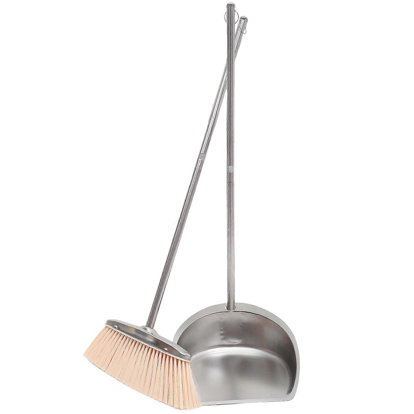 Ergonomic Long Handled Broom and Dustpan Set, Stainless Steel Lightweight for Home, Indoor, Outdoor, and Workshop Cleaning with Efficient Dust