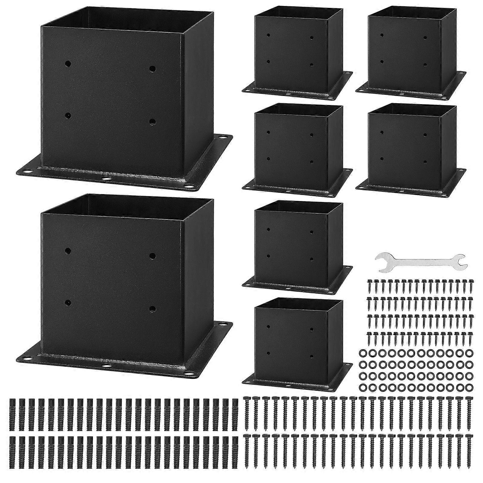 4x4 柱底座 8 件,内部尺寸 3.6x3.6 英寸/92x92 毫米柱支架,重型碳钢地板柱,黑色