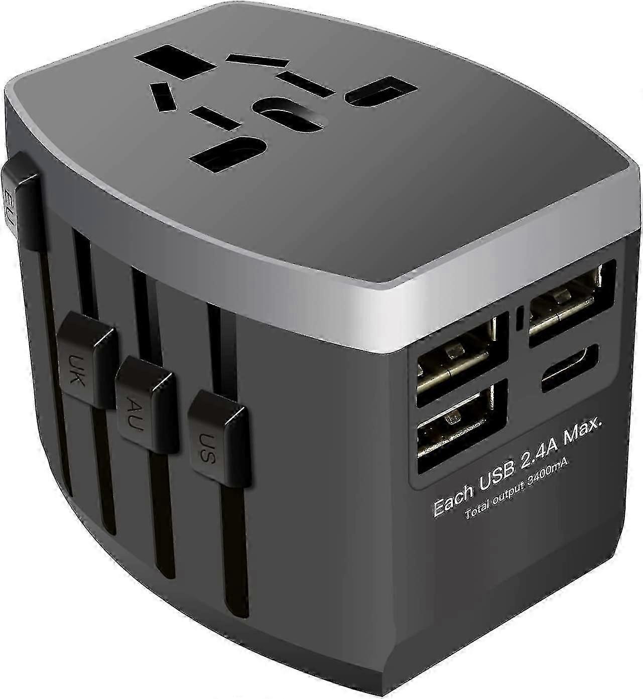 Universal Travel Adapter, 2000w Plug Adapter with 1 Type C and 3 USB 2.4a, Compatible for Multiple Countries