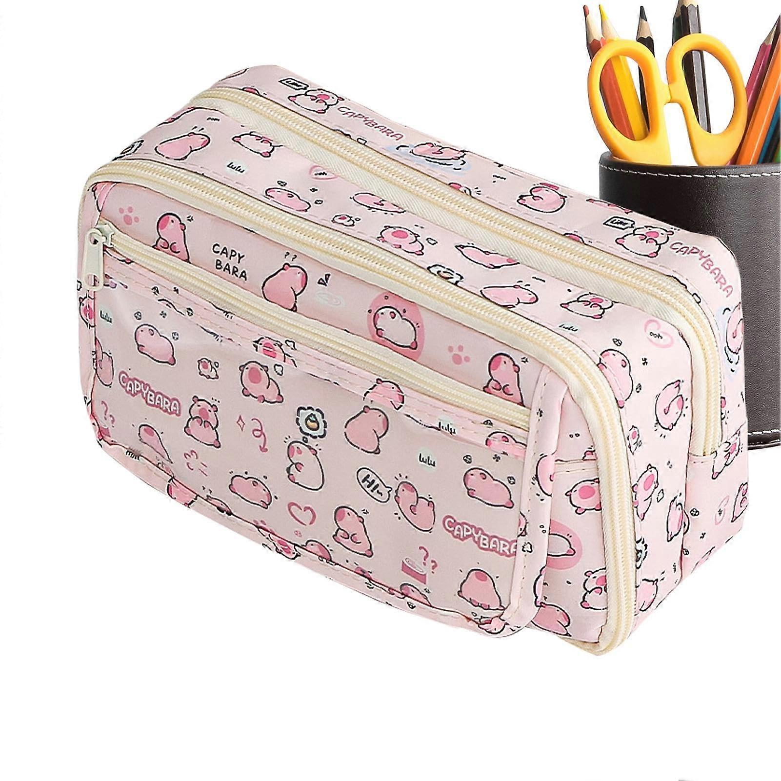Capybara Pencil Case Large Capacity Multi-Layer Design Pink For Children