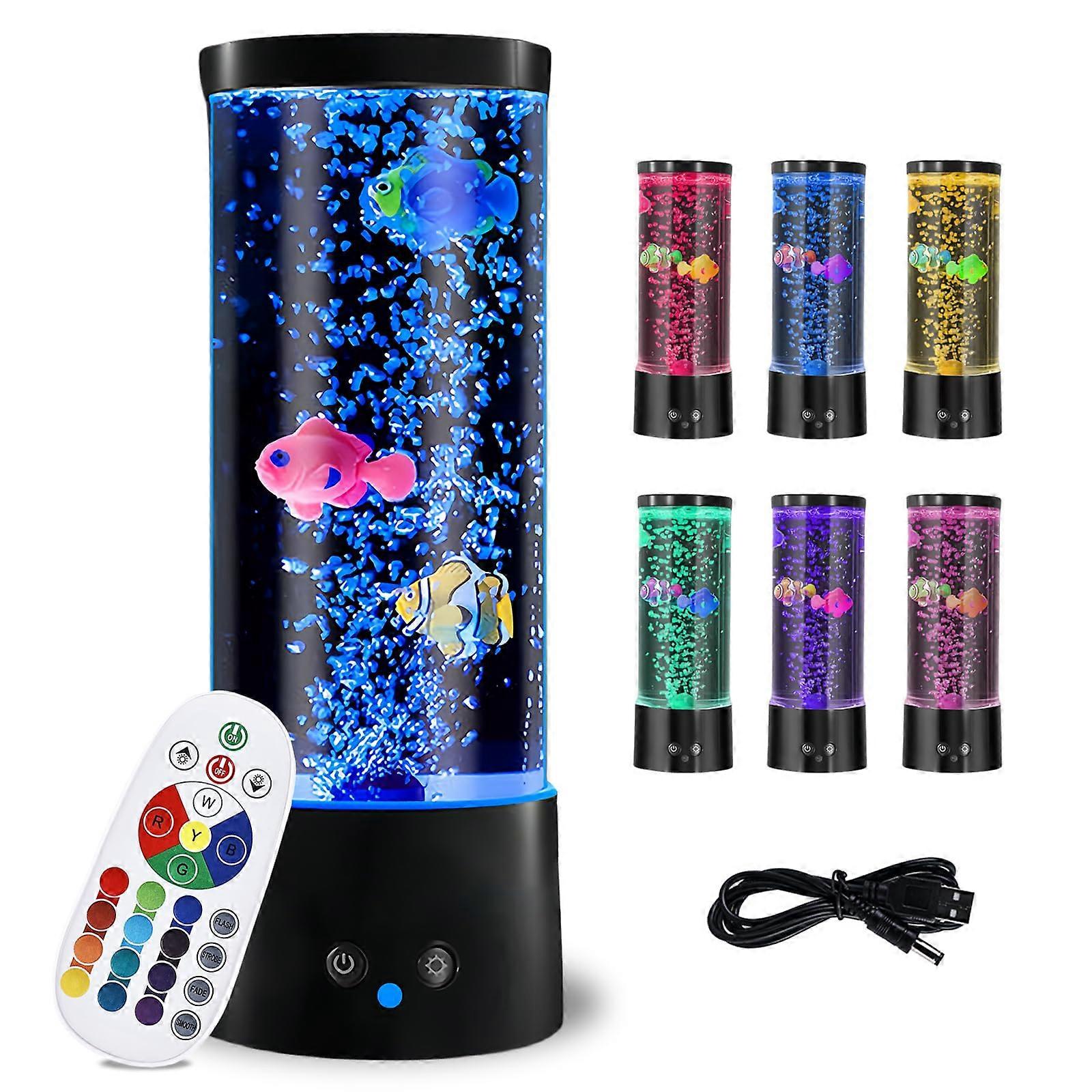 Lava Lamp with Remote Control, LED Bubble Fish Light, 16 Colors, 4 Modes, USB Powered Aquarium Mood Lamp for Home and Office
