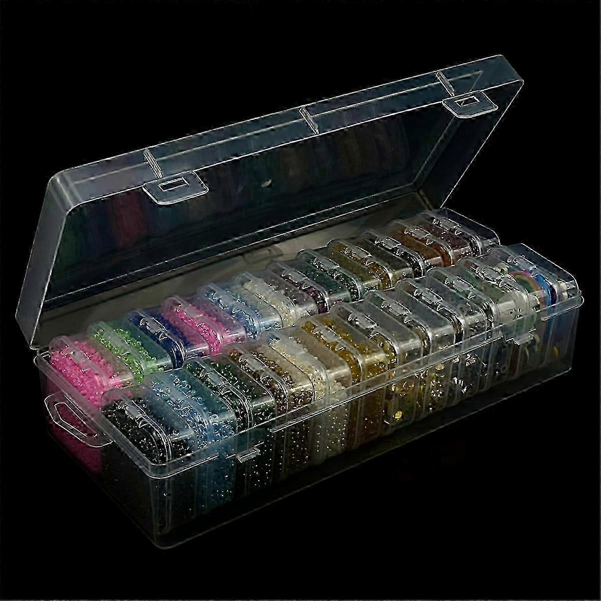 Bead Storage Containers, 24 Small Clear Plastic Organizer Box with Hinged Lid, Craft Organizers and Storage Set