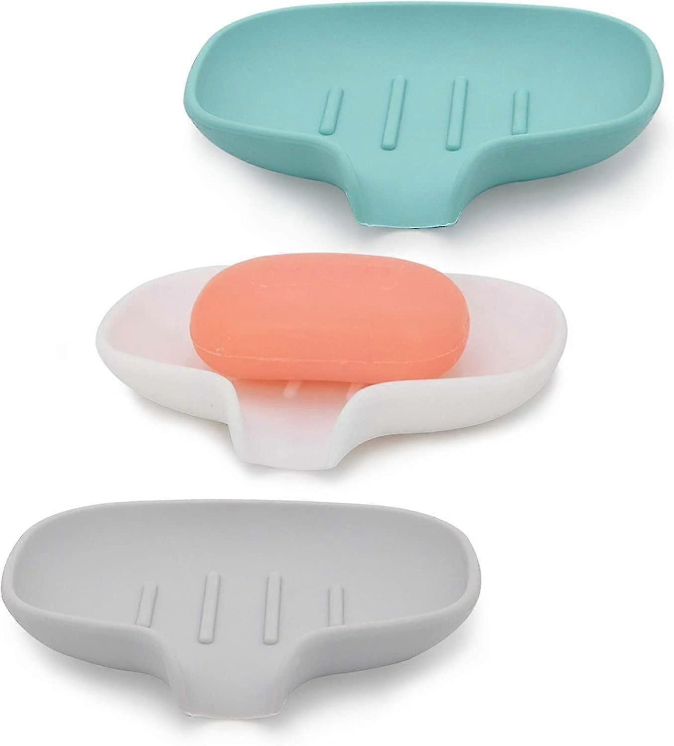 Eco-Friendly 3-Pack Silicone Soap Dish with Efficient Drainage for Shower and Kitchen Use