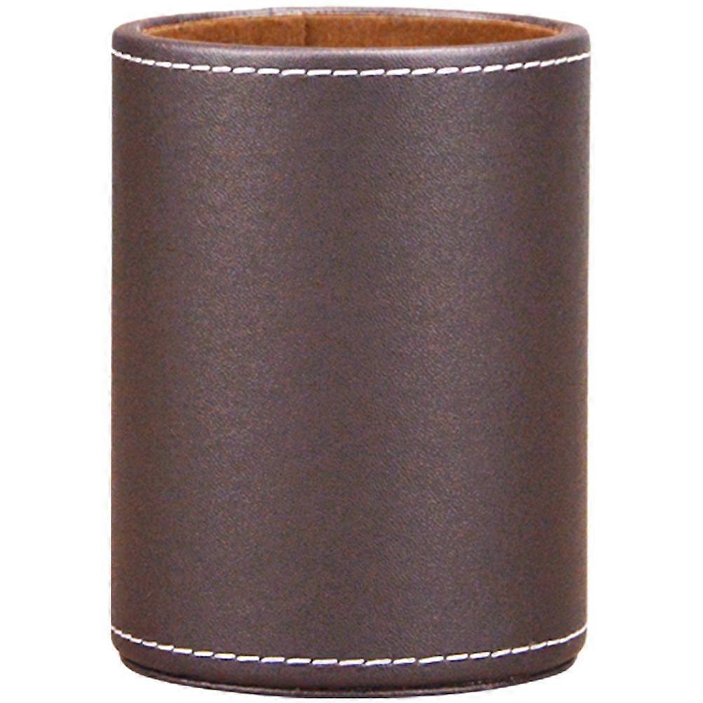Desktop Storage Holder for Pens, Makeup Brushes, and Stationery – Brown Round Design Desk Organizer