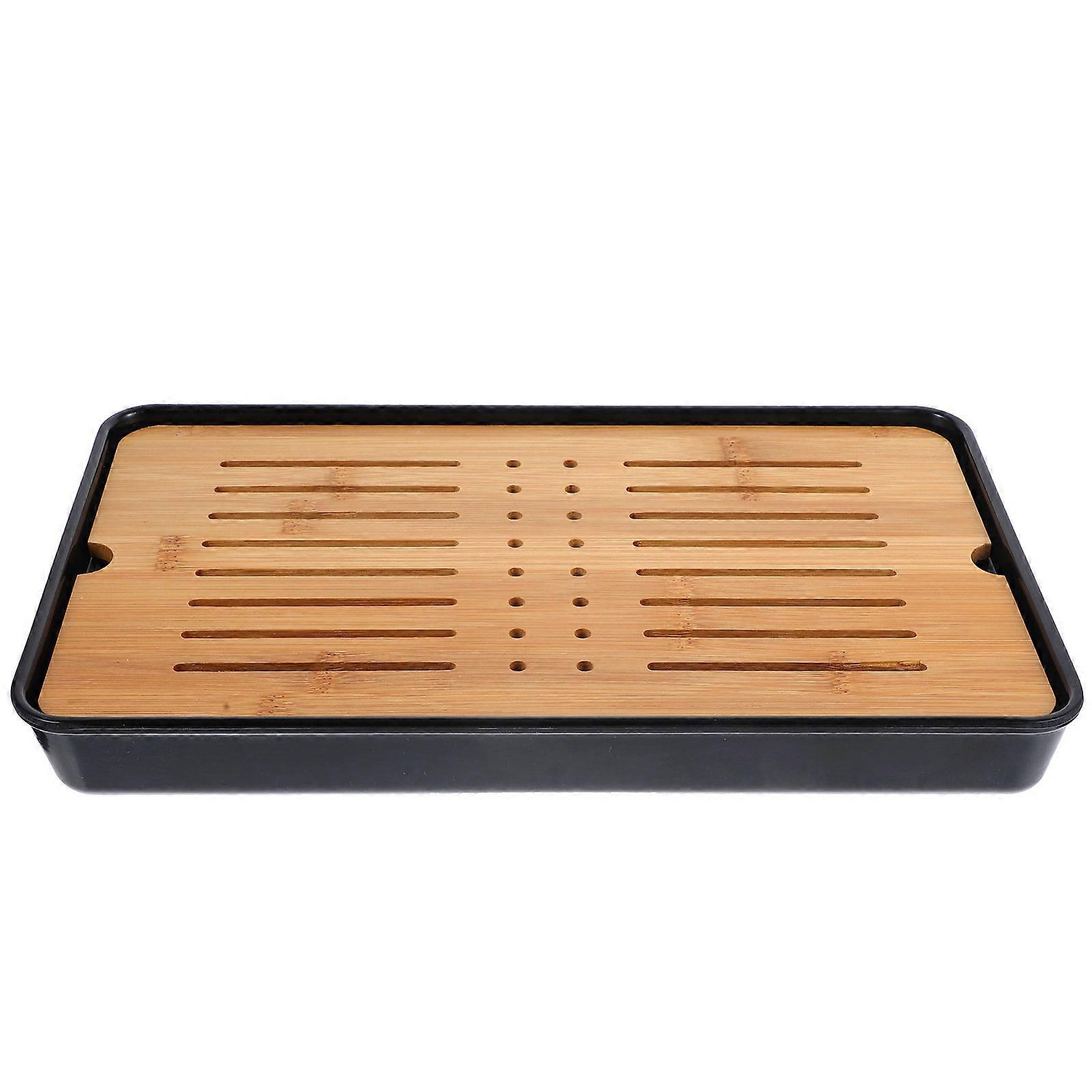 Tea Set Tray Bamboo Kitchen Item Daily Use Rectangular Water Drainage 1Pack