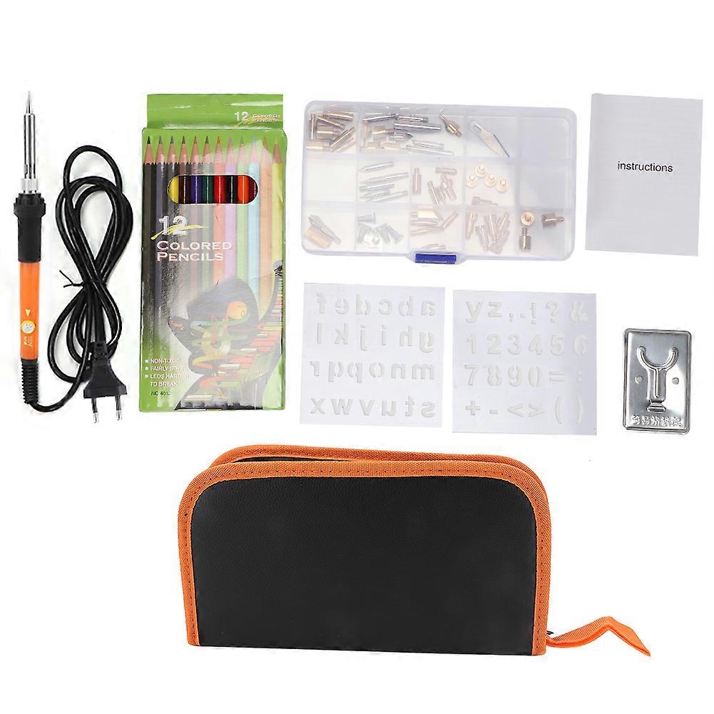 Adjustable Temperature Electric Iron Painting Tool Set with 53 Iron Tips Orange