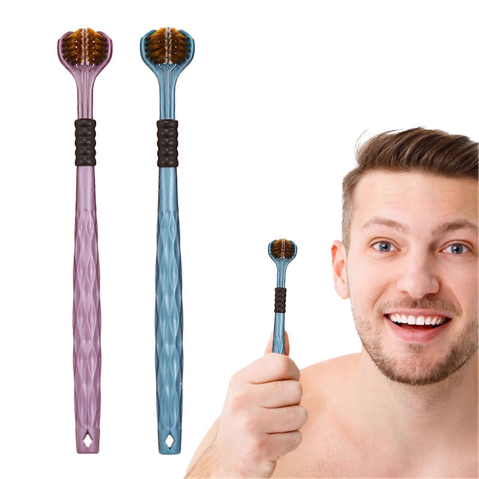 Bristle Toothbrush, Toothbrush with Three Heads, 2 x Manual Toothbrushes, Travel Accessories, Portable Medium Toothbrushes for Adults for Men, Women