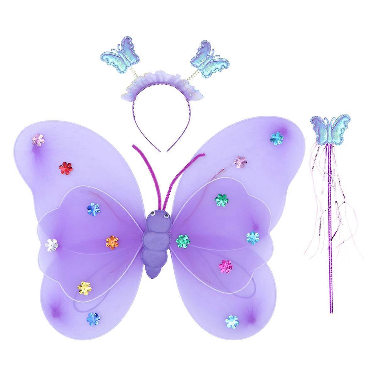 Photo Prop Set Handband Stick Wings with Lights for Girl Kid School Events 3Pcs