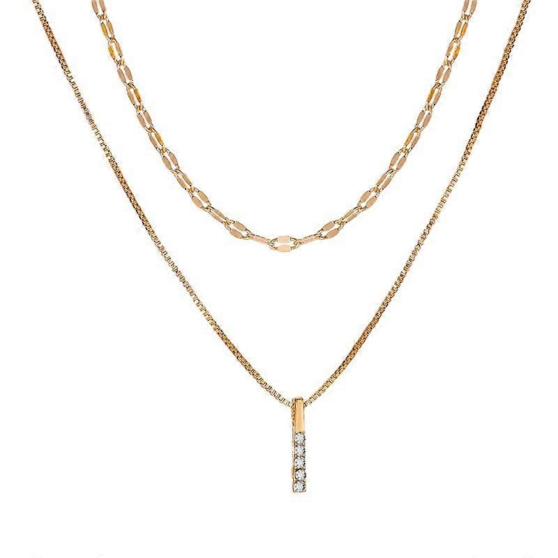 Rectangle Pendant Necklace Double Layer Chain