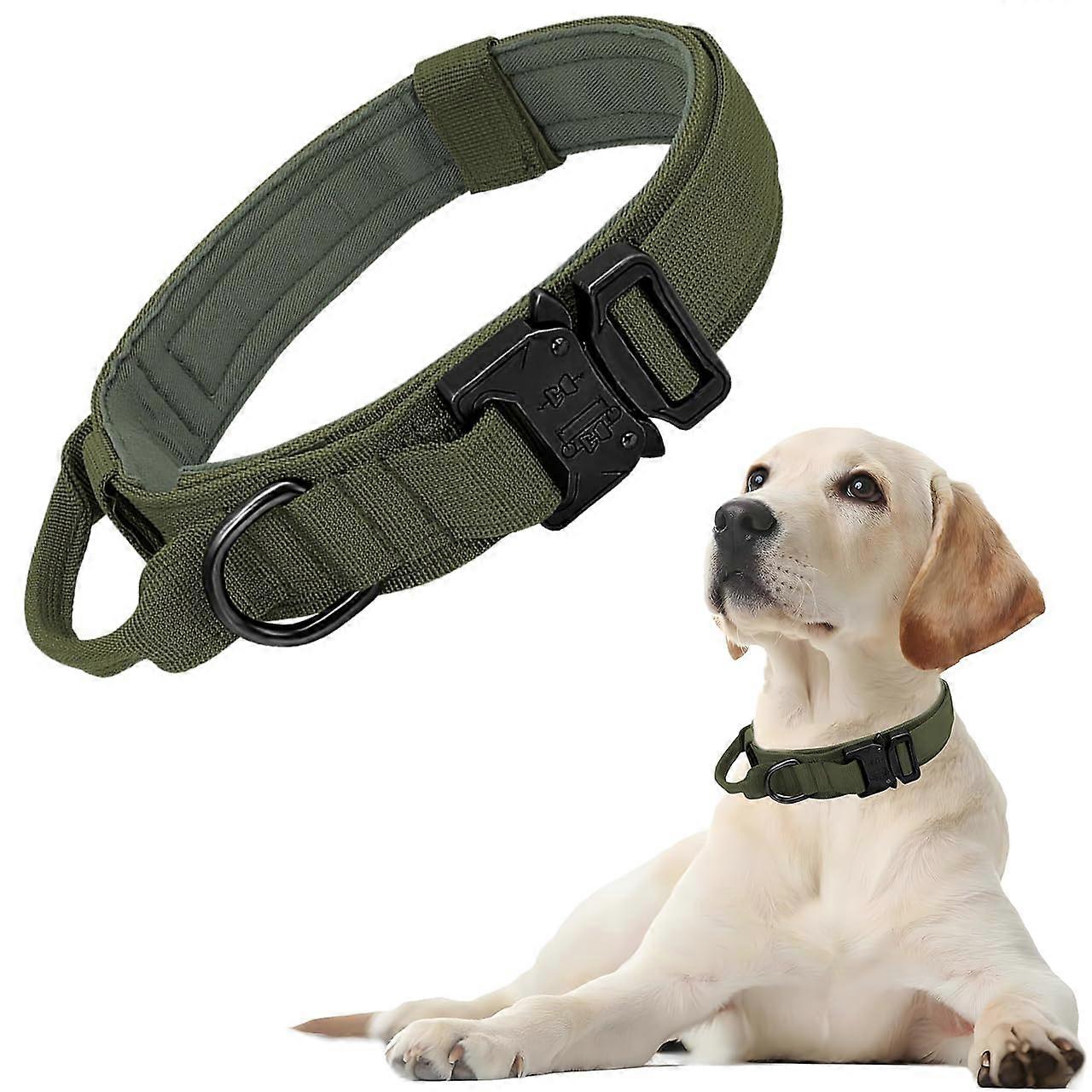 Tactical Dog Collar Nylon Adjustable Military Training for Medium Large Dogs Green XL Size Durable and Comfortable