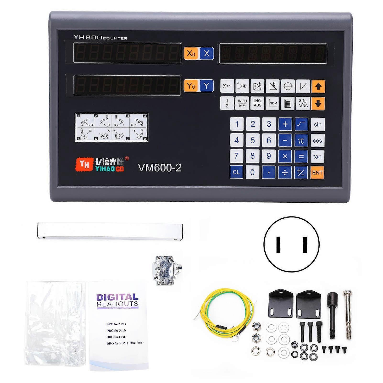 2 Axes Digital Readout Display LCD High Accuracy Encoder with Touch Keyboard Heavy DutyUS Plug (125V)