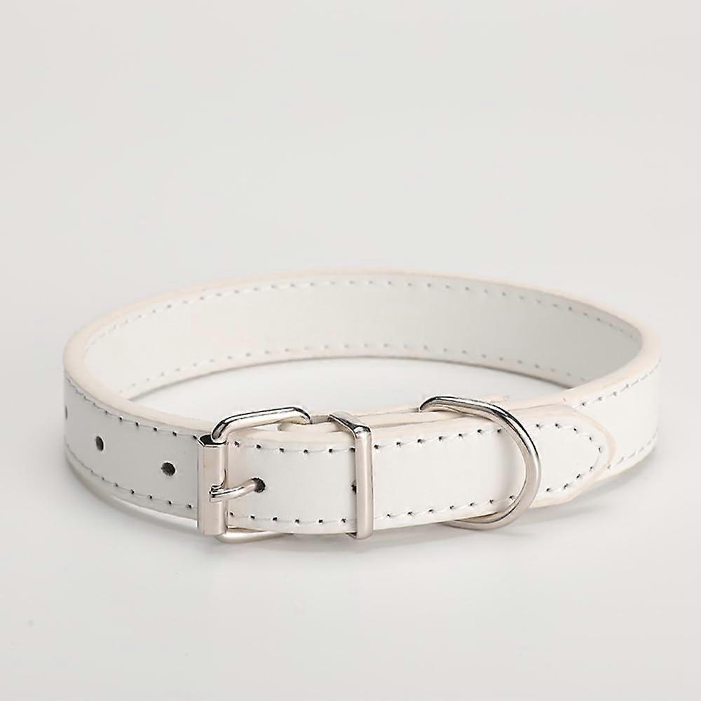 Leather Dog Collar Adjustable for Small Medium Large Dogs with Metal Buckle in Large White Color