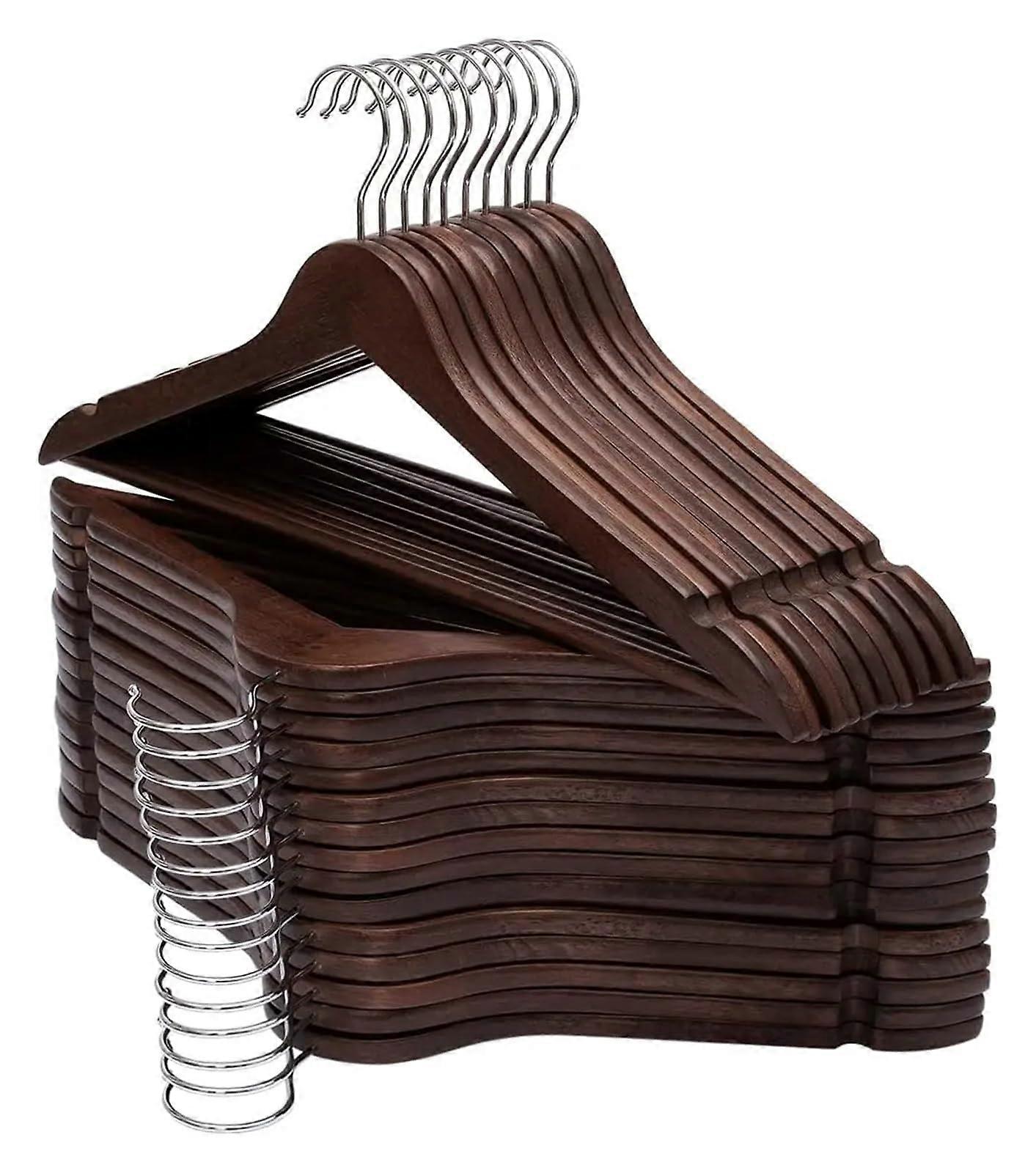 wooden suit hangers, 30pack with smooth surface, notches, chrome hooks (brown)