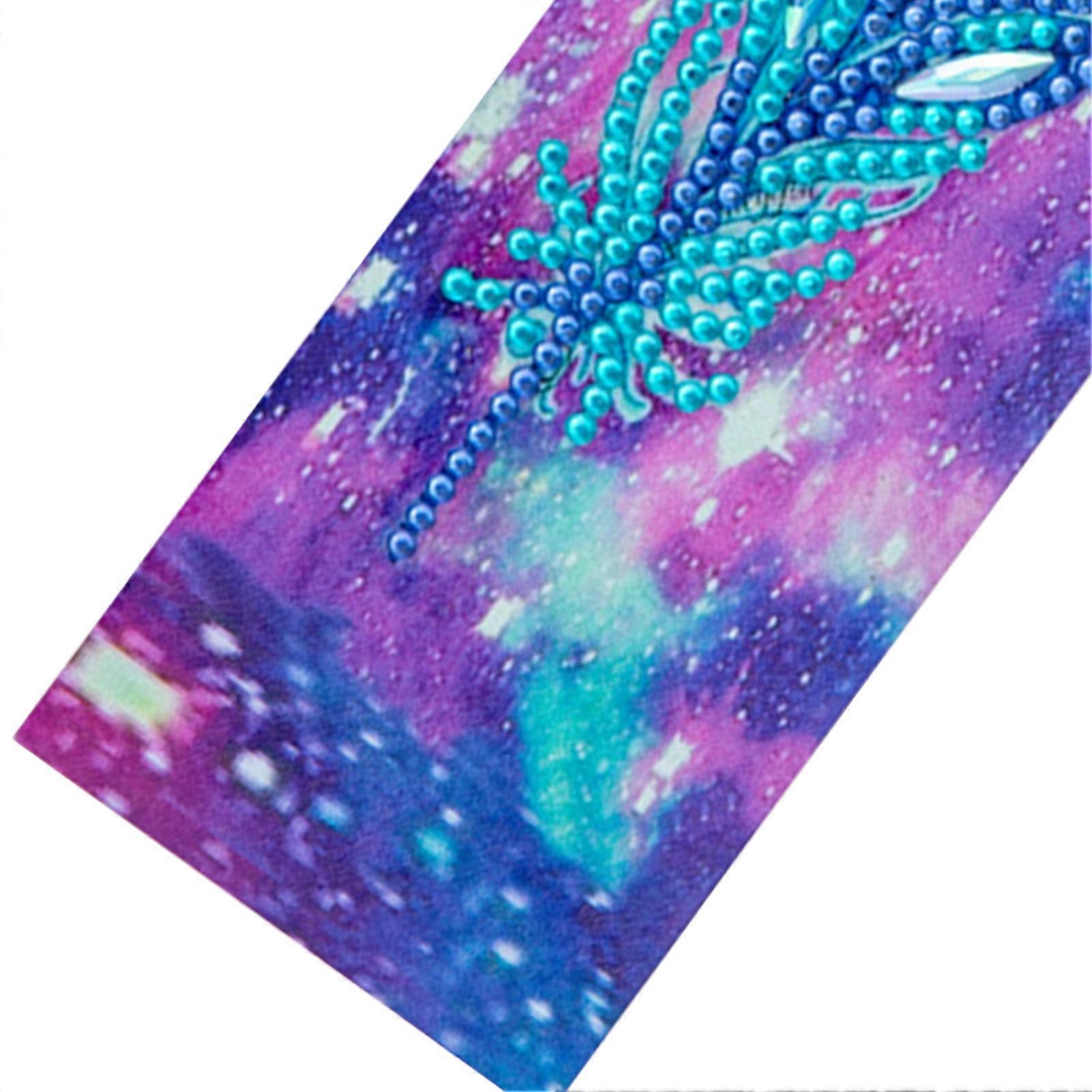 2 Set Diamond Bookmarks 5D DIY Painting Crystal Fancy Shape Round Hanging Craft Feather Pattern