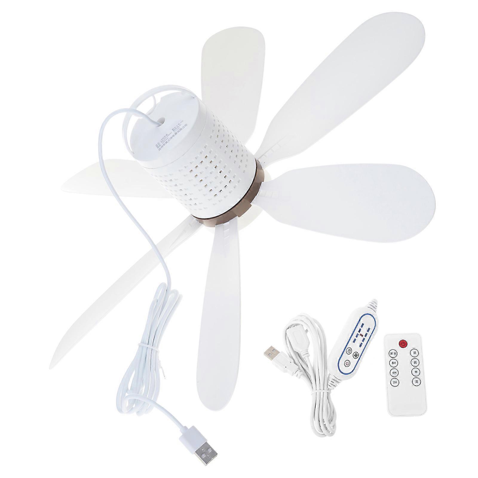Silents 13dB USB Hanging Fan Remote Controlled 4 Speed Setting Timers Function For Bed Tent Garage Workspaces Multicolor
