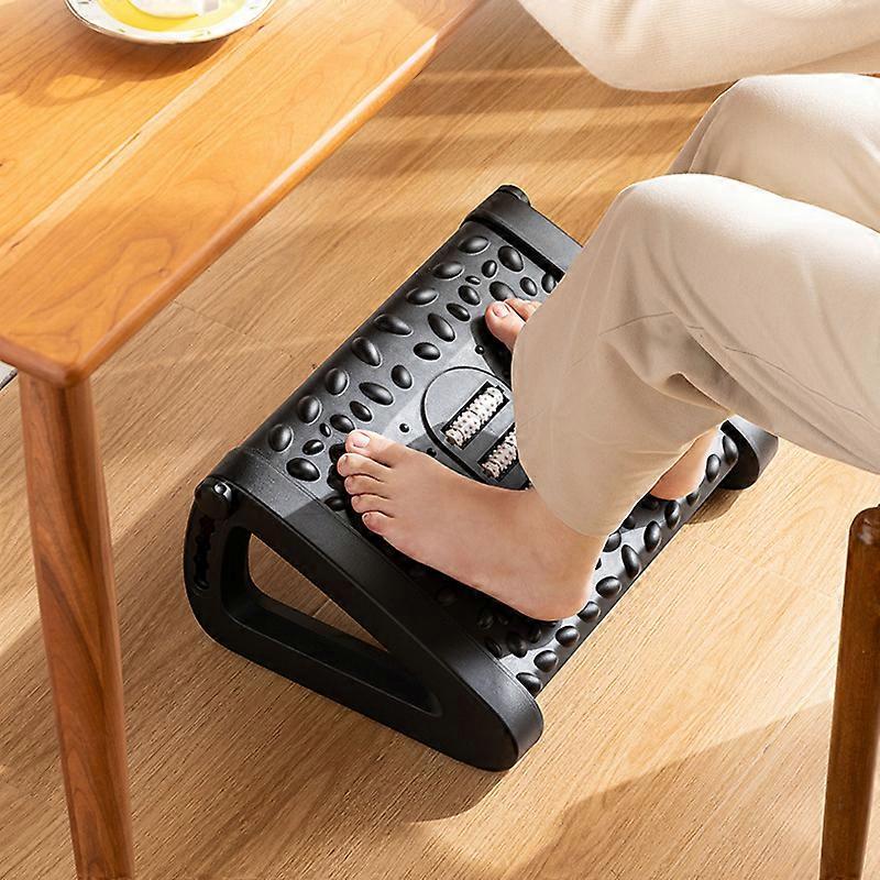 Foot Step Stool Massage Roller Function Simple Style Compact Plastic Material Foot Rest for Under Desk Home Office Black