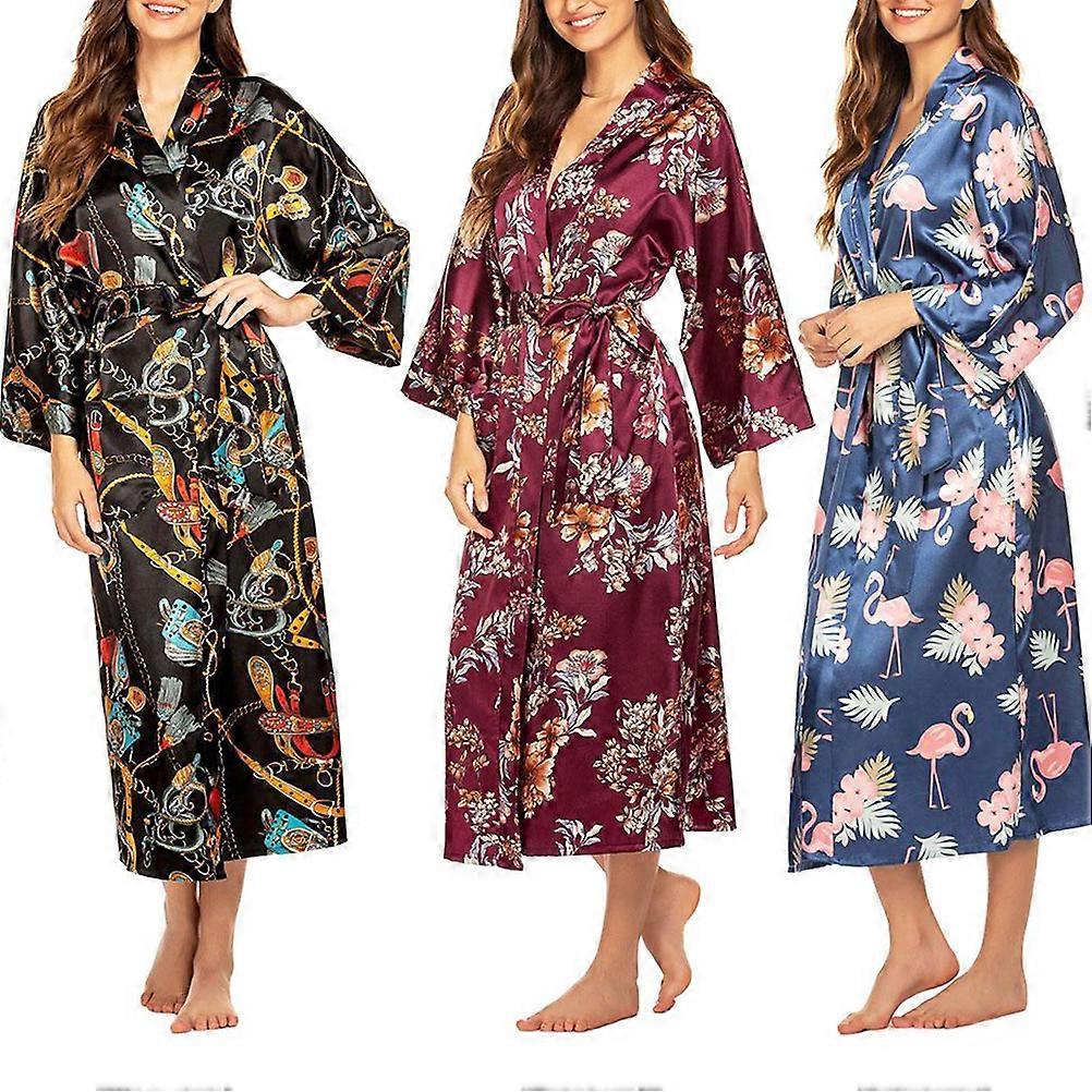 Silk Robe for Home Use Ladies Dressing Gown Multi Color Durable Lightweight Easy to Wash L Size 1Pack