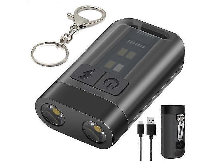 Keyring Torch LED Super Bright Flashlight with Clip, USB C Rechargeable Pocket Torch with Magnetic Base, EDC Torch with UV Light(Black)