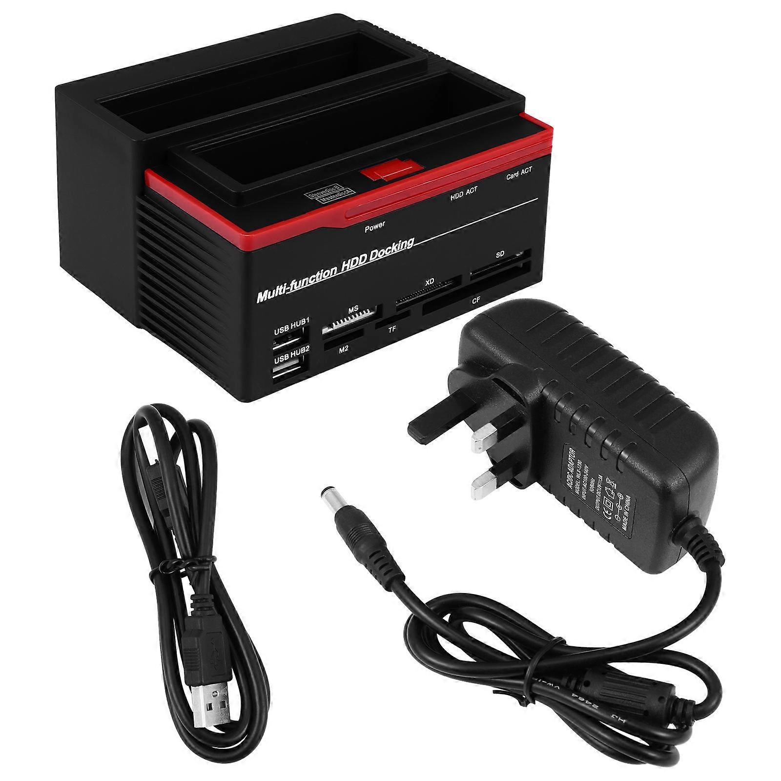 Multifunctional Hard Disk Docking Station with USB Interface for Data Transfer and Card Reading, Compatible with UK Plug