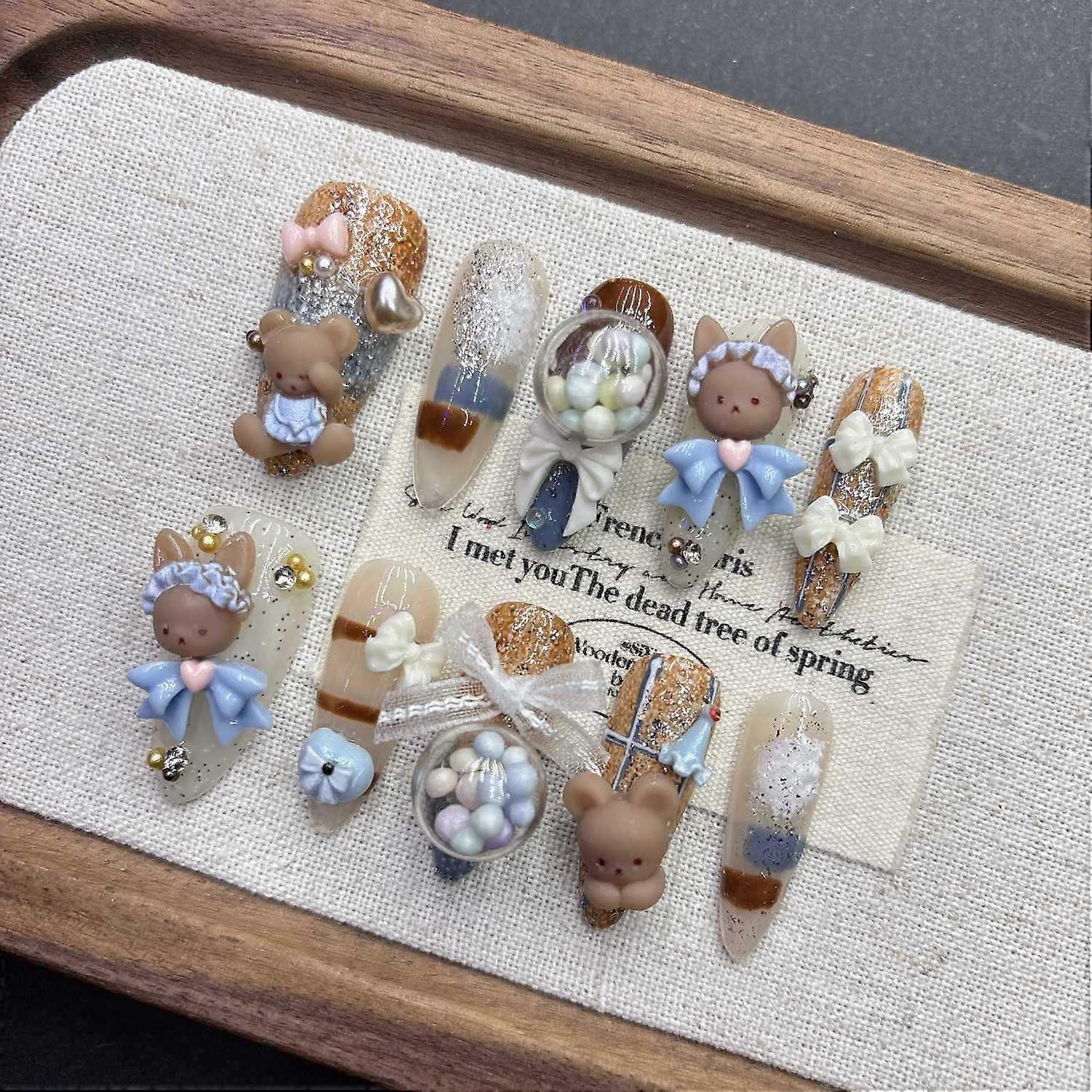 Brown Bear Press on Nails Handmade Cute Cartoon False Nails