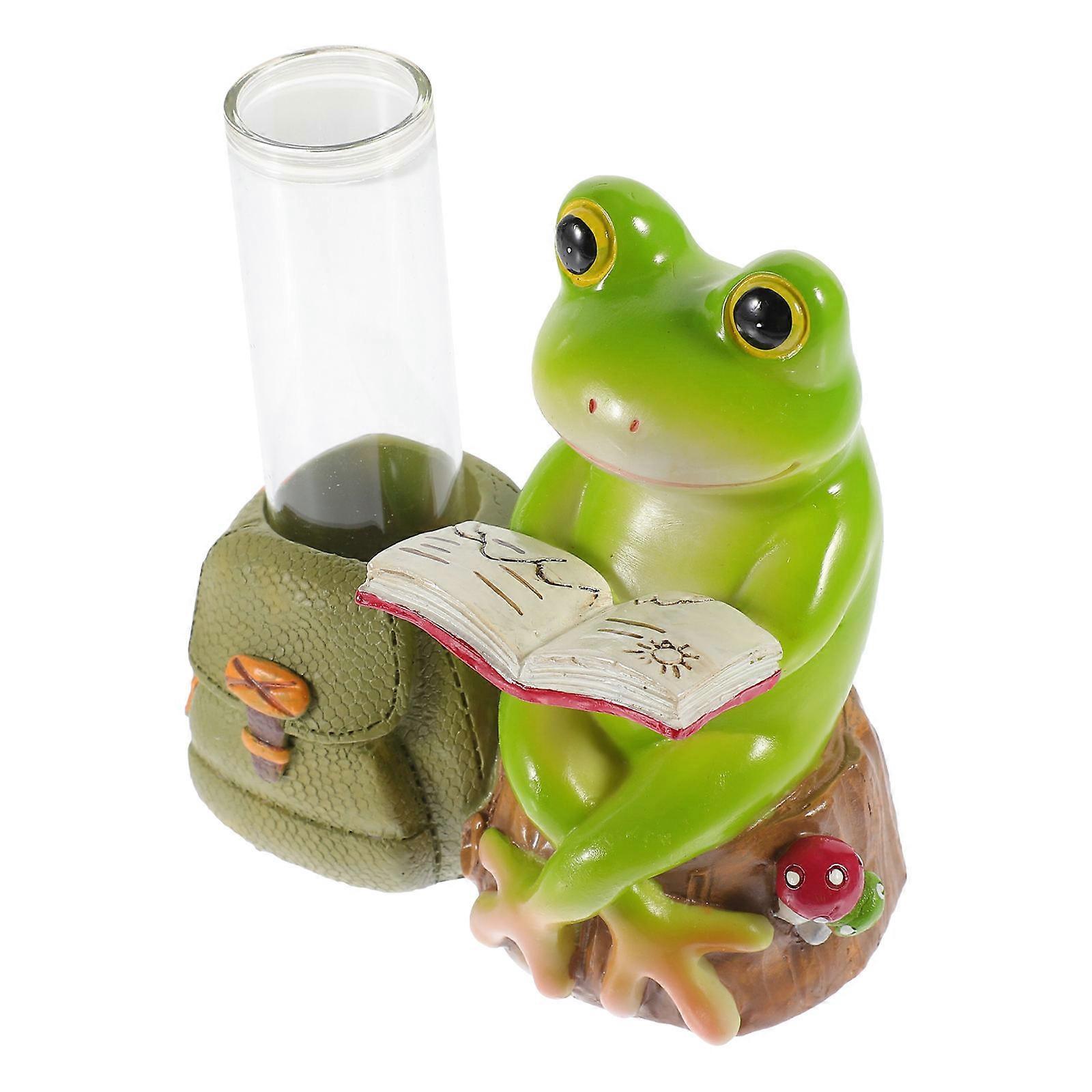 Assorted Vase Set for Decoration with Resin Frog Statue and Smooth Tube Mouth 1 Set