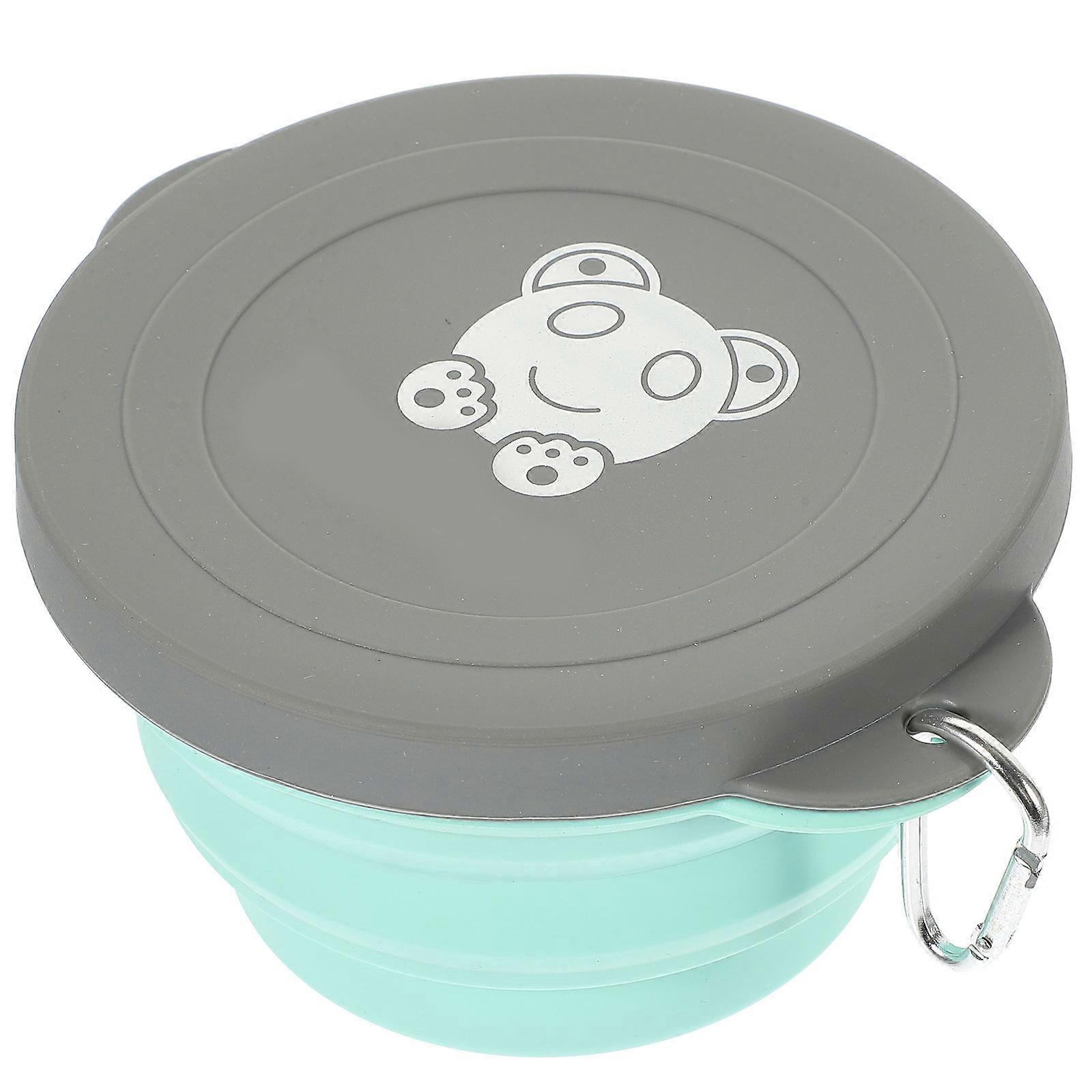Portable Silicone Kids Feeding Bowl with Cartoon Cat Design for Outdoor Use Green 1000ml Folding Size