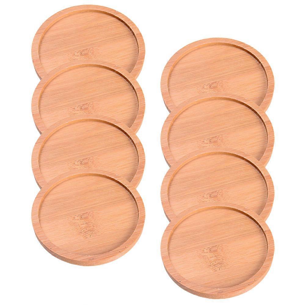 Bamboo Flower Pot Saucers Round Shape Practical Design For Homeowners Gardeners 6.50X6.50X1.00CM Containment 8Set