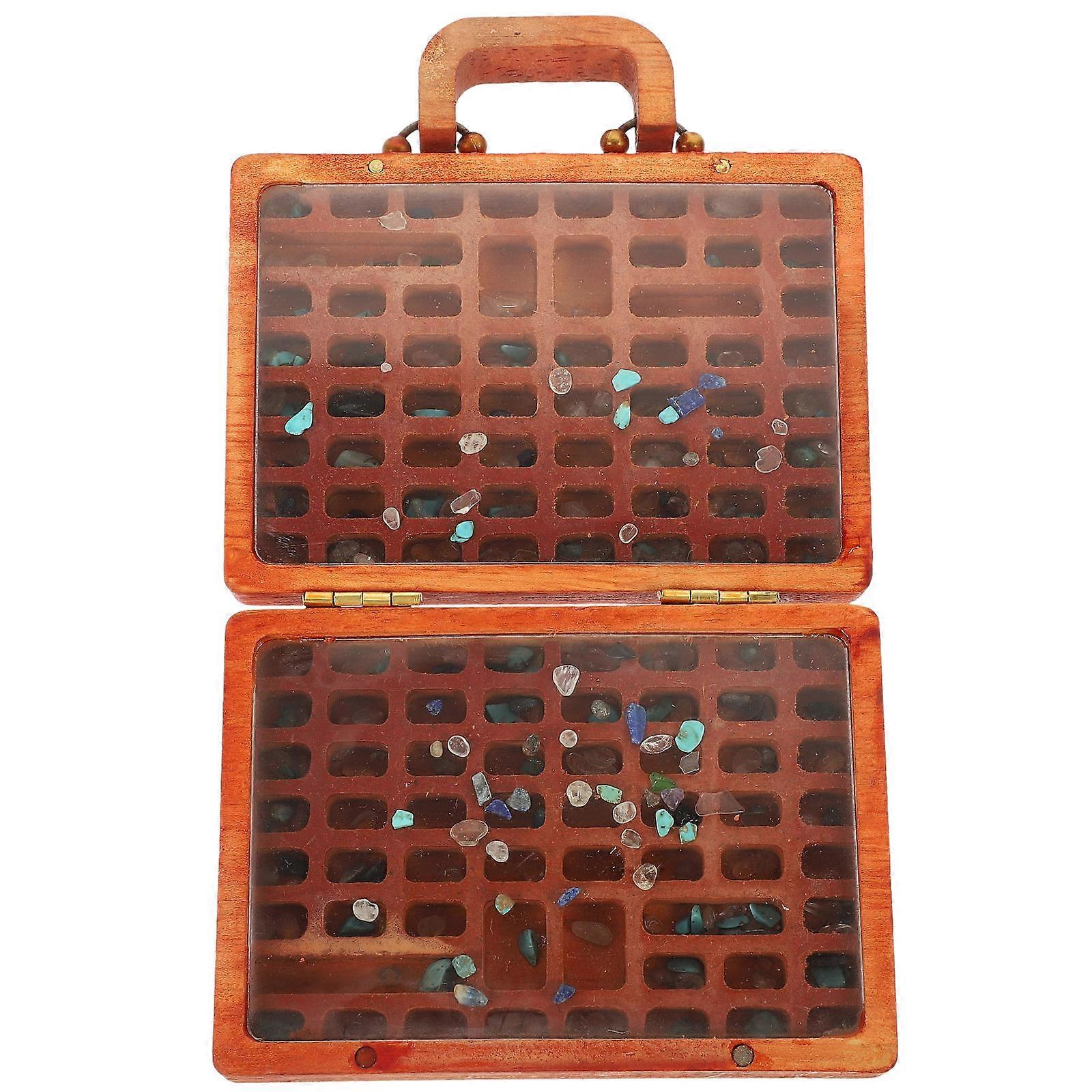 Wooden Stone Collection Box with Handle   Vintage Design Organizer for Crystals, Trinkets & Collectibles   Easy Access Storage Display Case