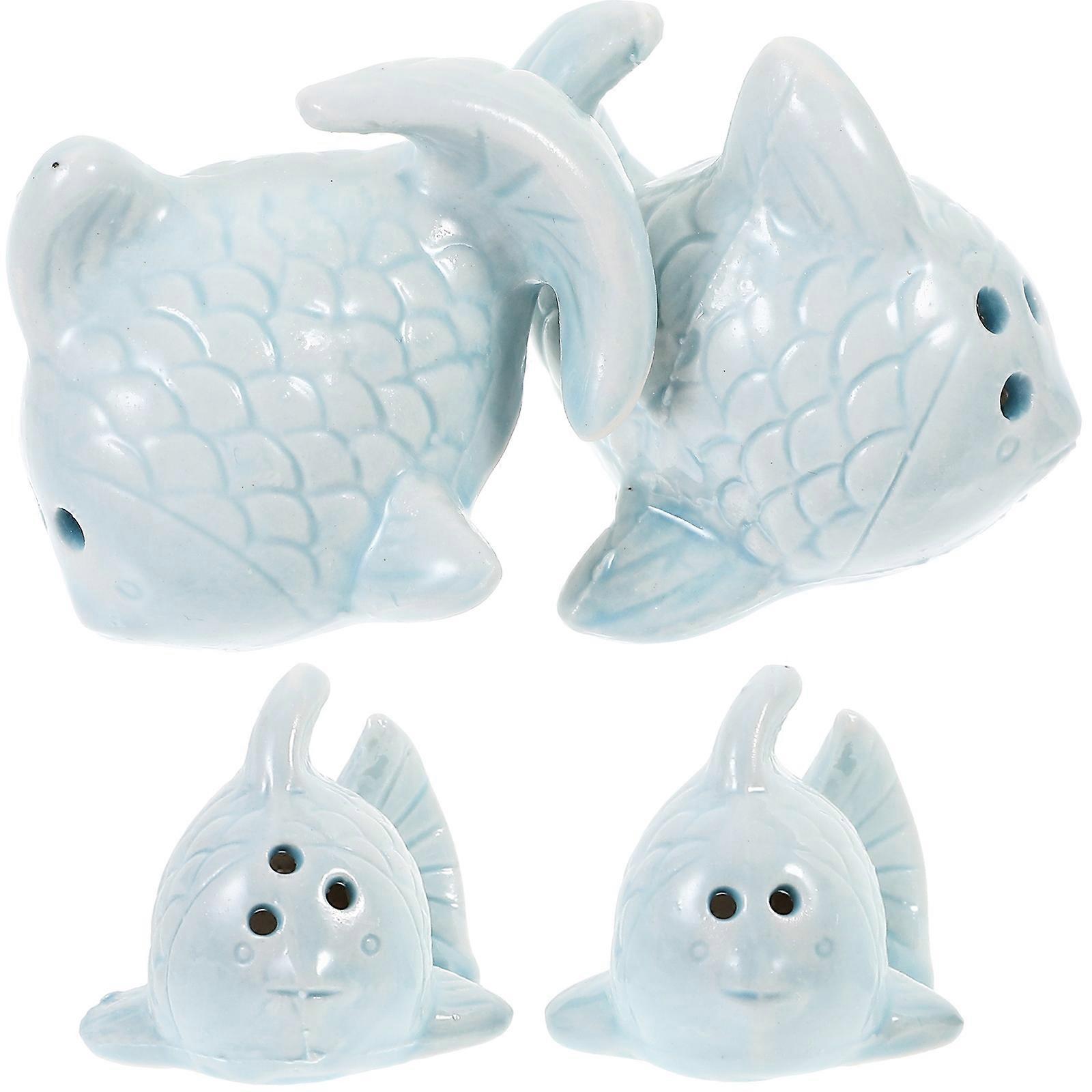 Condiment Storage Container Ceramic Fish Shaped Seasoning Shaker For Kitchen Organization Cooking 4Pcs
