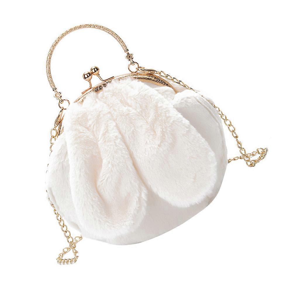 Plush Messenger Bag With Metal Chain For Students Girls White Rabbit Ear Shape Daily Use 1Pc