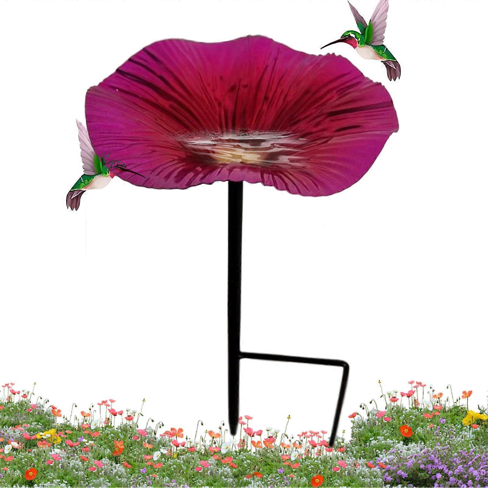 Bird Bath Standing for Garden Pink, 25x14 cm Winter Proof Metal Bird Basin with Feeding Bowl and Stand
