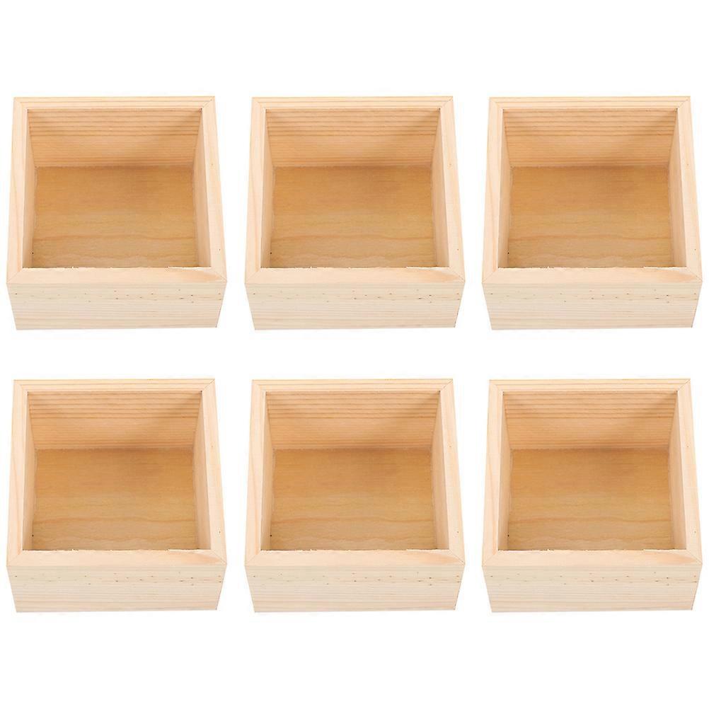 6Pcs Unfinished Wooden Box Storage Organizer For Homeowners And Square Rustic Craft Projects