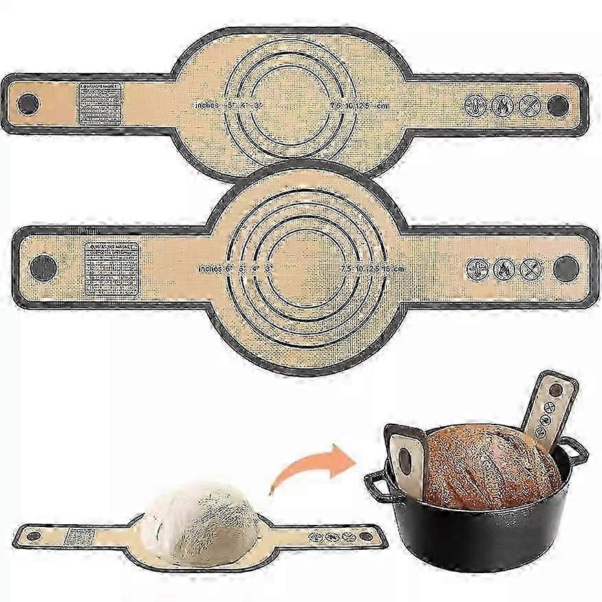 Silicone Bread Sling for Dutch Oven, 2 PCS Non-Stick & Easy Clean Reusable Silicone Bread Baking Mat with Long Handles, Easy to Transfer Sourdough Bre