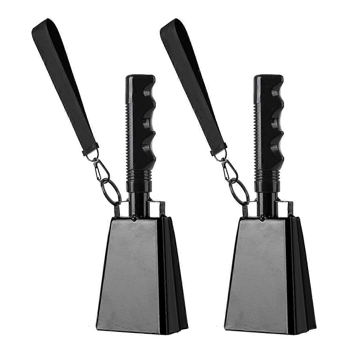 2pcs Cowbells Steel Cow Bell 9 Inch Cowbell Noise Makers Cheering Hand Bell with Wrist Strap for Sp