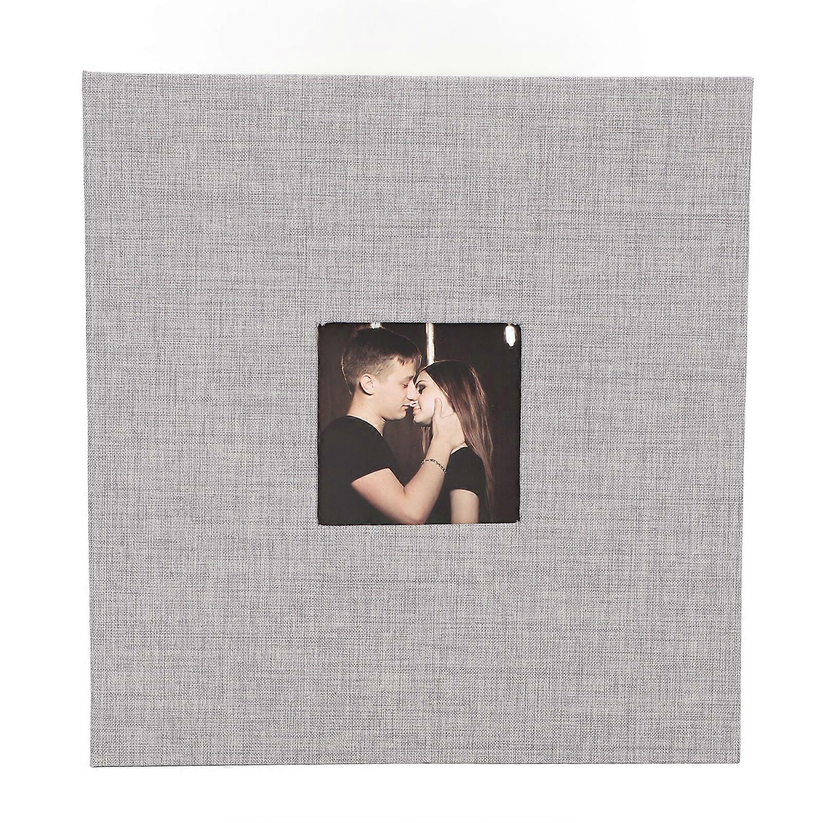 Linen Cover Photo Album with Front Window Self Adhesive DIY Scrapbook Large Capacity Picture Album for Baby Wedding Anniversary Gray