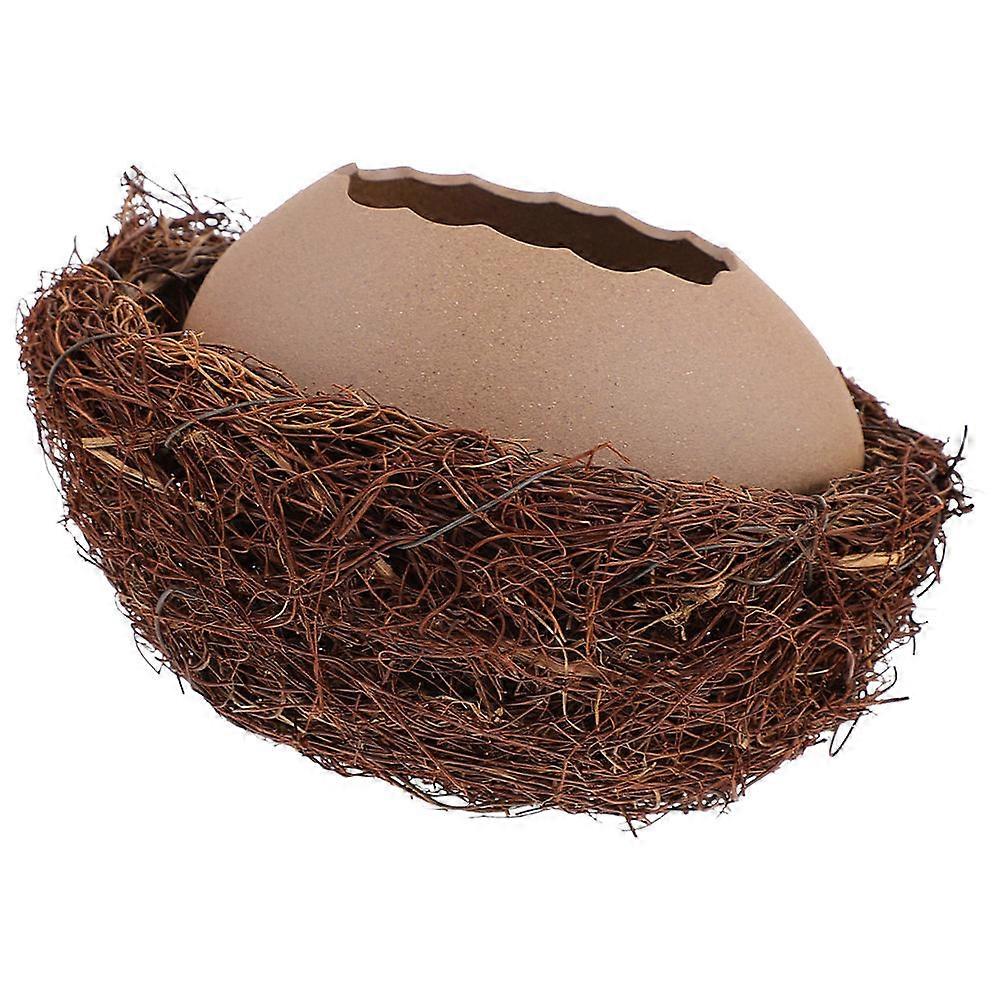 1 Set of Creative Eggshell Planter with Nest Eggshell Shaped Ceramic Vase Practical Bird Egg Vase