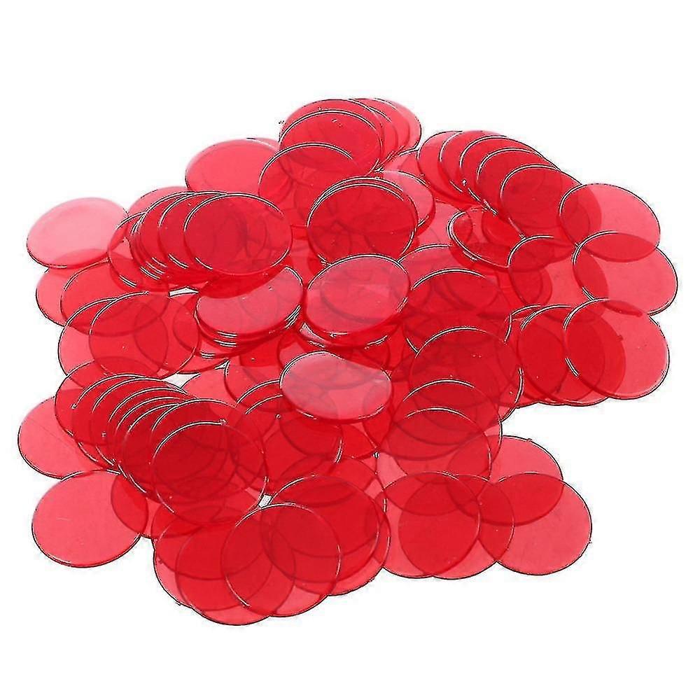 100 Clear Red Plastic Bingo Chips, 1.9cm for Game Nights and Markers