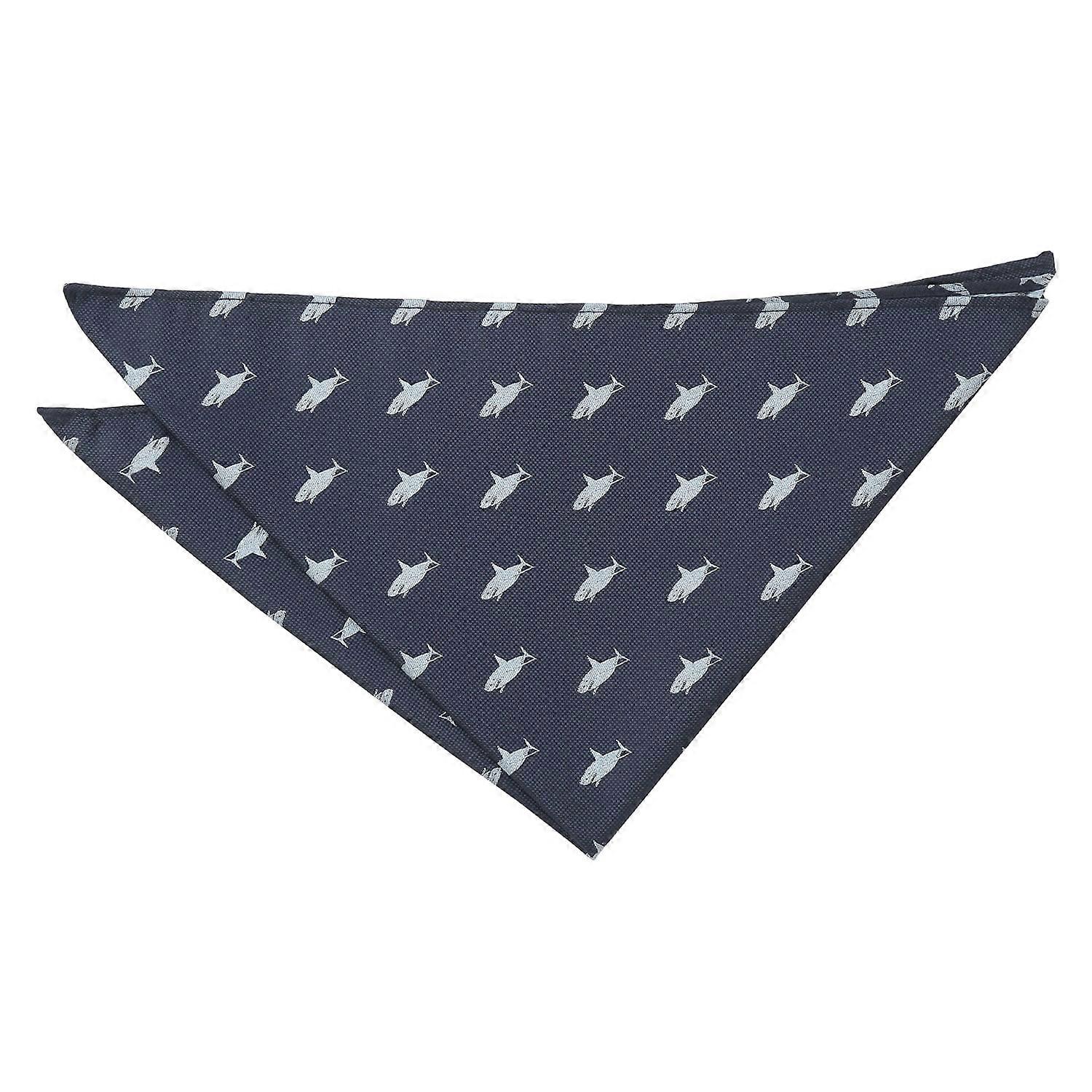 Navy Blue Shark Embroidered Pocket Square