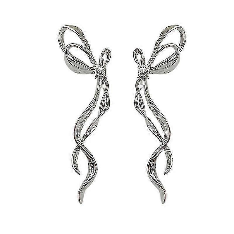 Silky Ribbon Silver Earrings: Graceful and Elegant Design