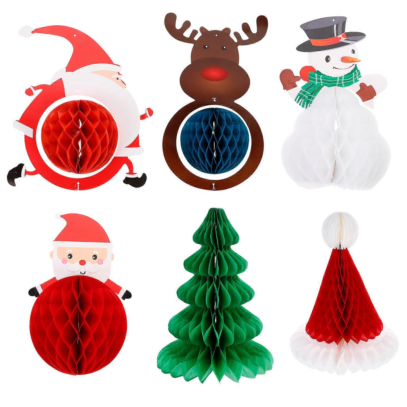6 Pieces Assorted Color Santa Claus Honeycomb Paper Decorations for Festive Party Christmas Tree
