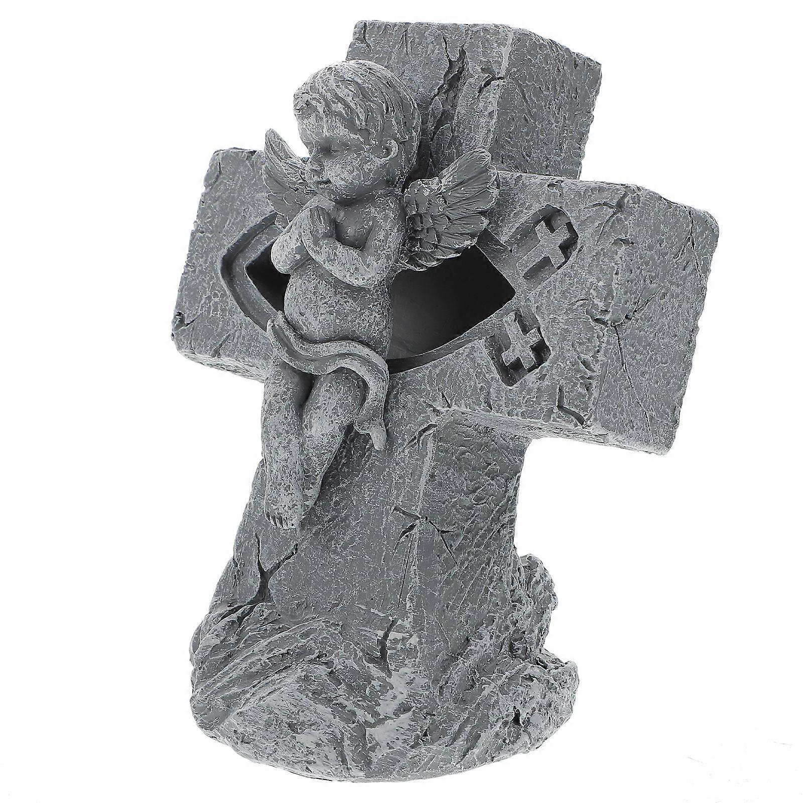 Grey Resin Cross Decoration for Home Decor with Delicate Design and Compact Size