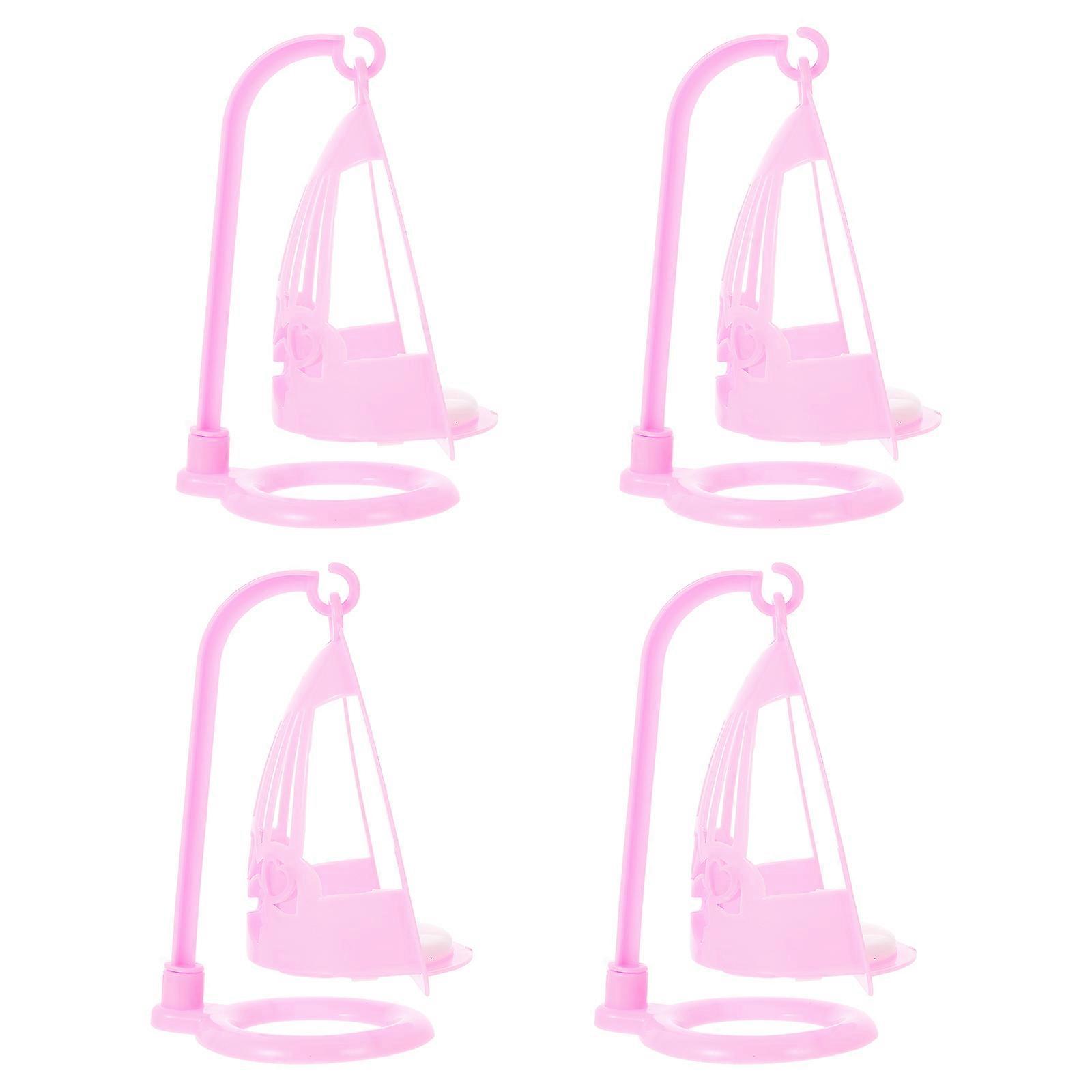Miniature Doll Swing Chair Props for Decoration Use Pink Plastic 4 Pieces